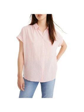 Madewell Pink and White Gingham Check Button-Up Short Sleeve Top Size Small